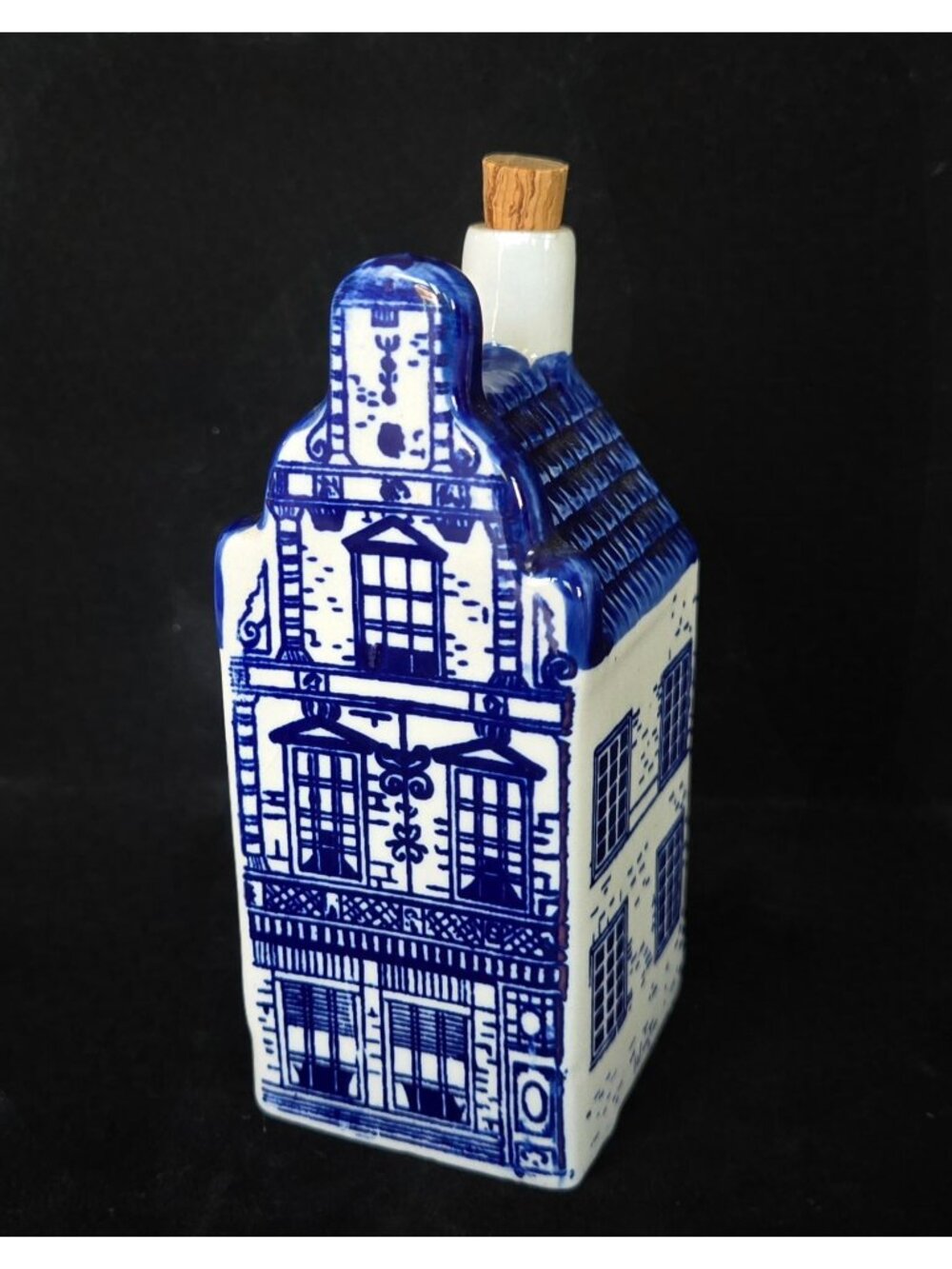 Delft Blauw Hand Painted Blue Porcelain Building decanter w/cork